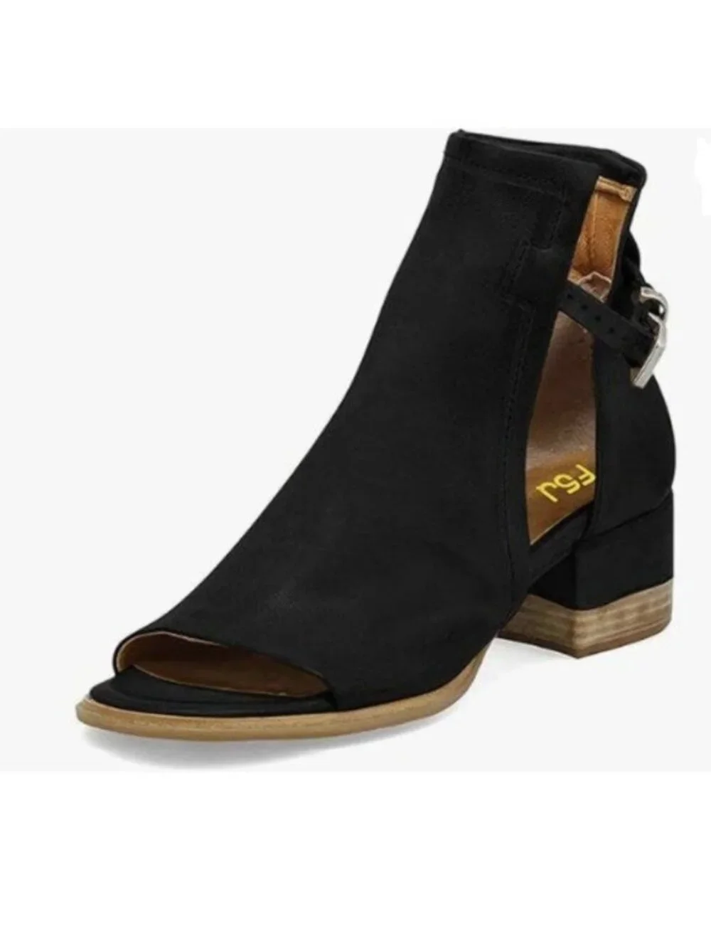 FSJ Women Peep Open Toe Sandals Boot Cut Out Buckle Ankle Bootie Low Heel Black